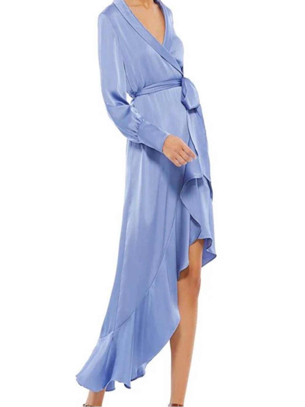 Mac Duggal Periwinkle Satin Wrap Dress
